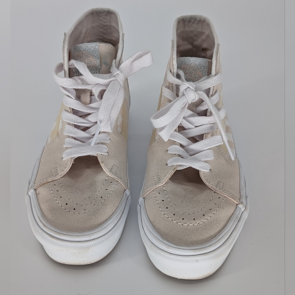 Vans Sk8-Hi Checkerboard High Top Sneakers | Size 9 | Cream White Suede Canvas - Picture 2 of 14